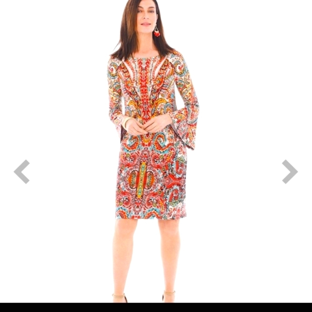 # CHICOS Old Paris Charm Bell Sleeve Crew Neck Shift Midi Dress size 4/XXL